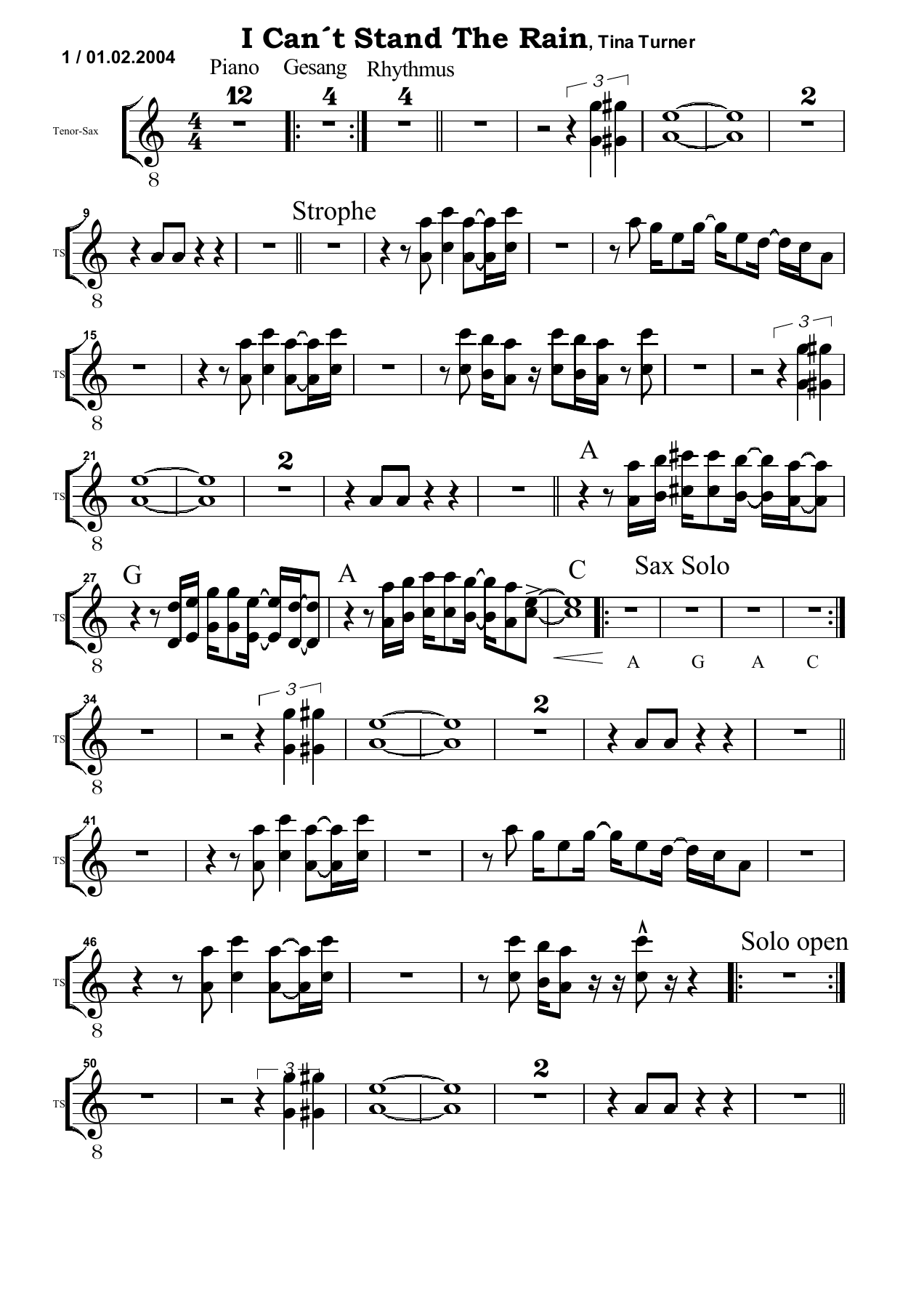 I Cant Stand The Rain TS — sheet music preview