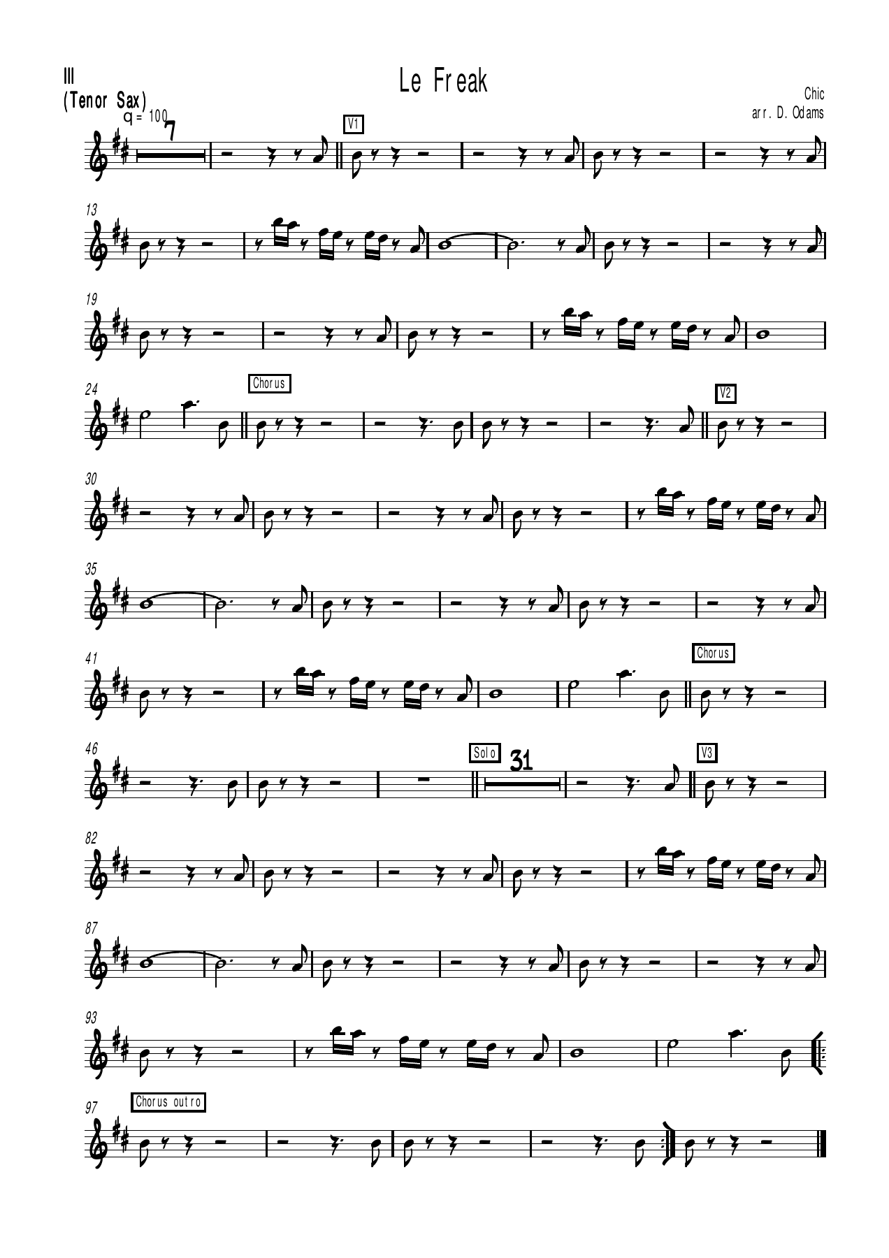 LeFreak - tenor — Small Ensemble sheet music by D. Odams | Funk