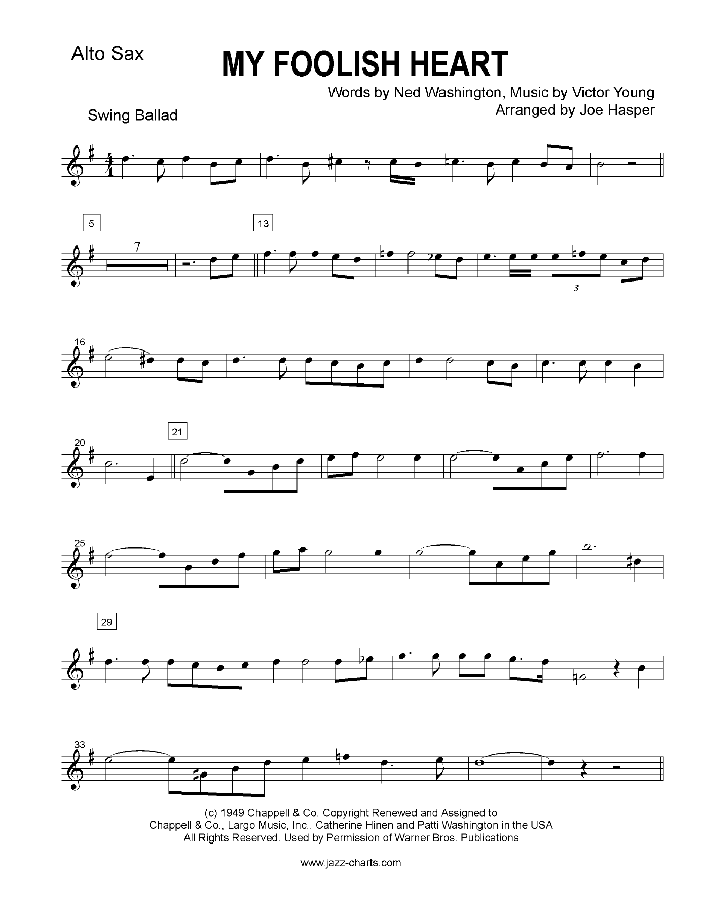My Foolish Heart — sheet music preview