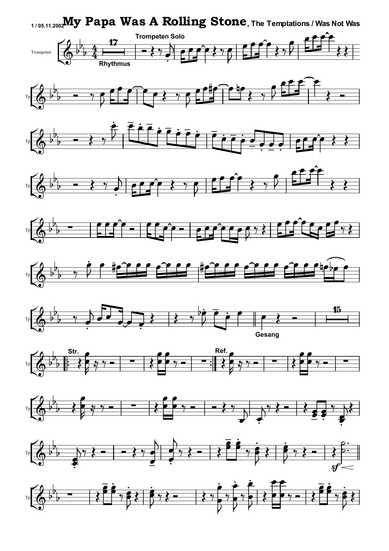 My Papa Was A Rolling Stone Tp — sheet music preview