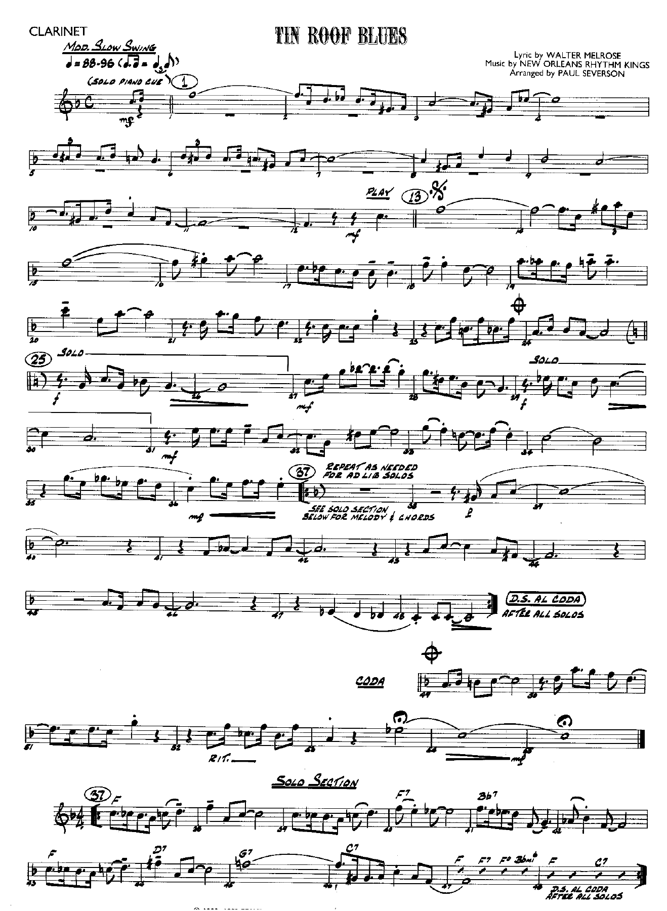 Tin Roof Blues — sheet music preview