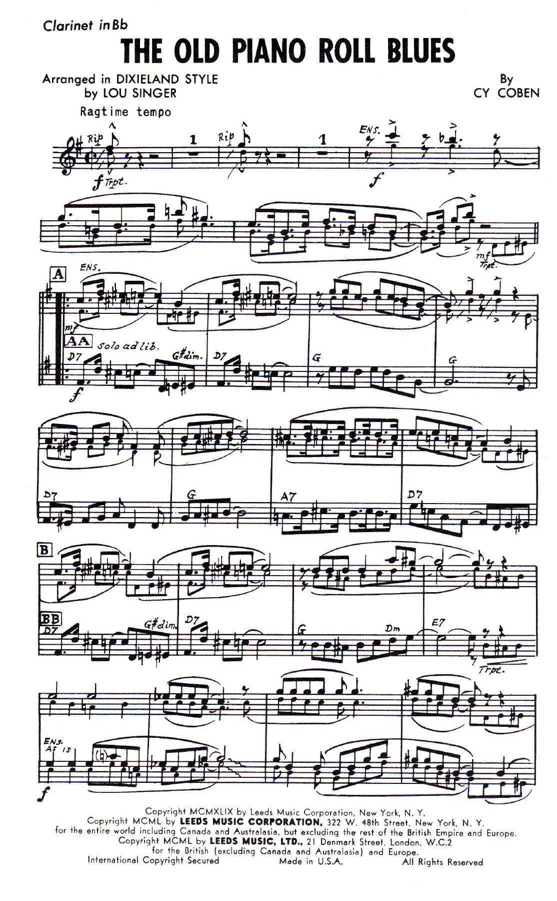 The Old Piano Roll Blues — sheet music preview