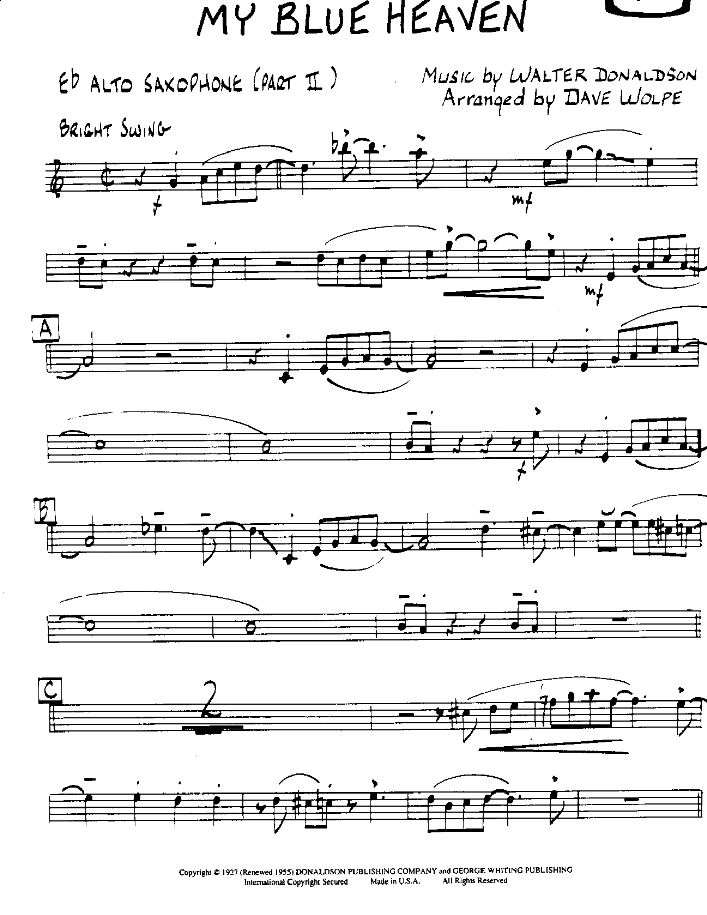 MY Blue Heaven — Small Ensemble sheet music by DAVE WOLPE | Blues