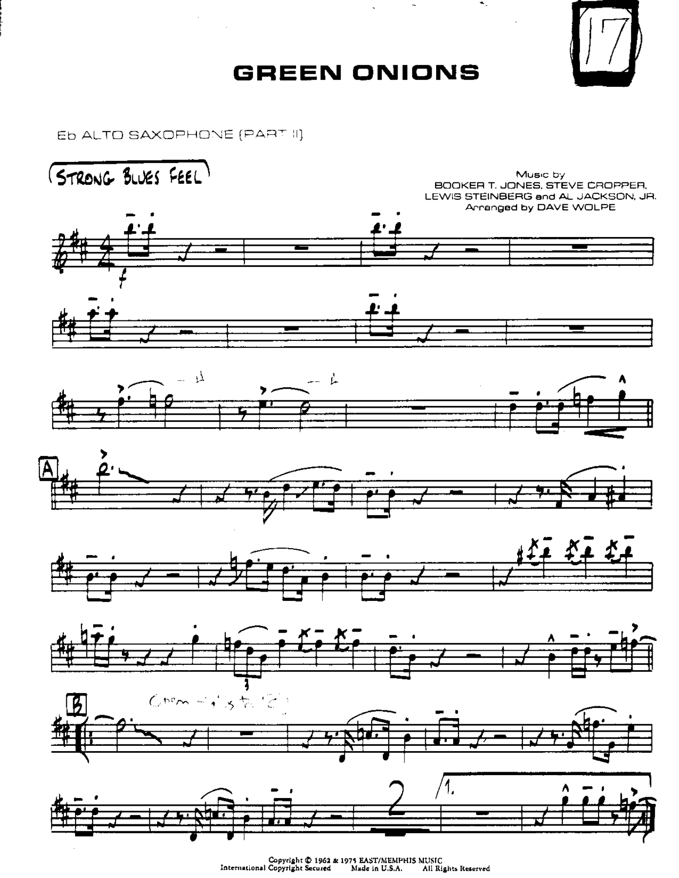 Green Onions-Alto — Small Ensemble sheet music by DAVE WOLPE | Blues