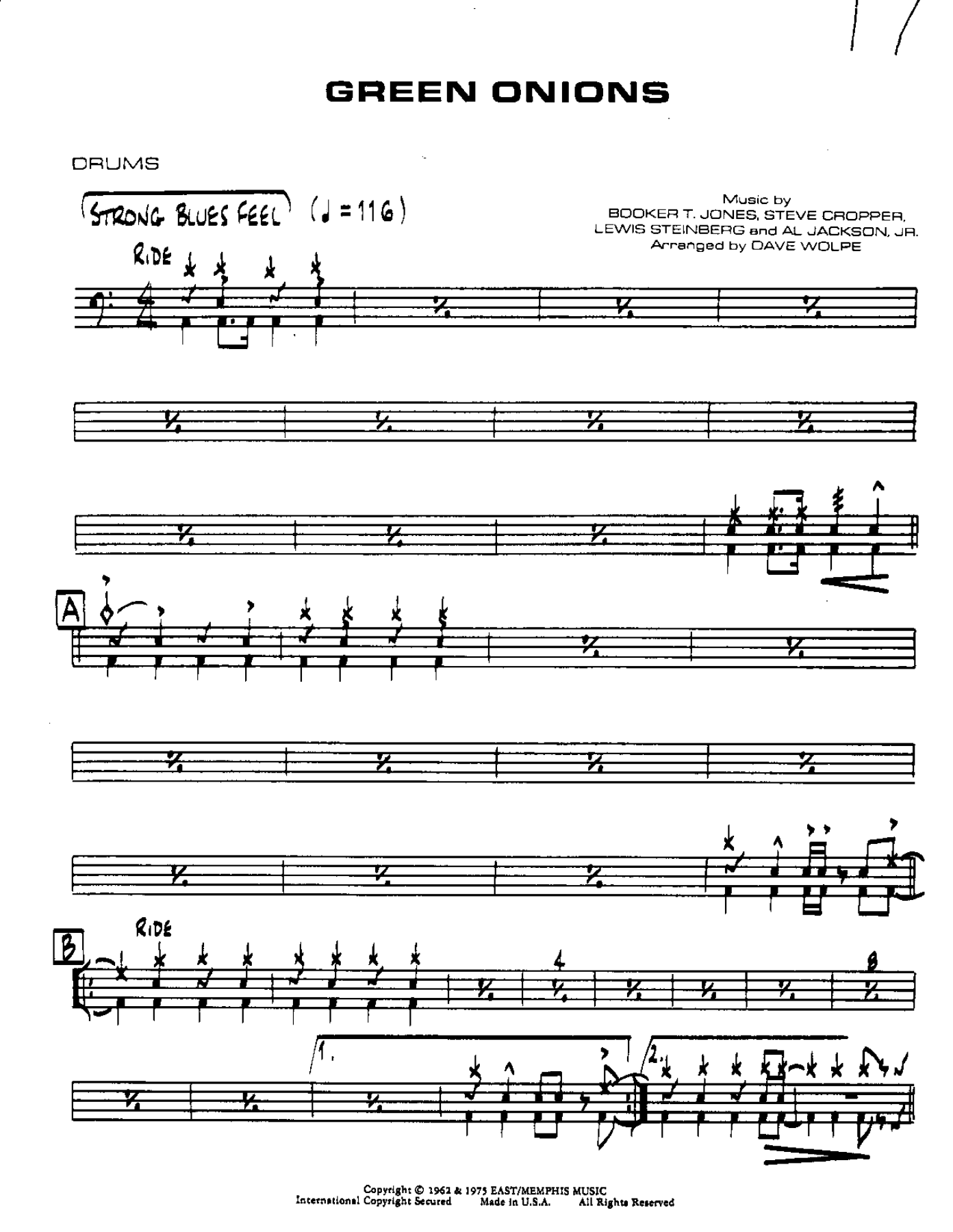 Green Onions-Drums — Small Ensemble sheet music by DAVE WOLPE | Blues