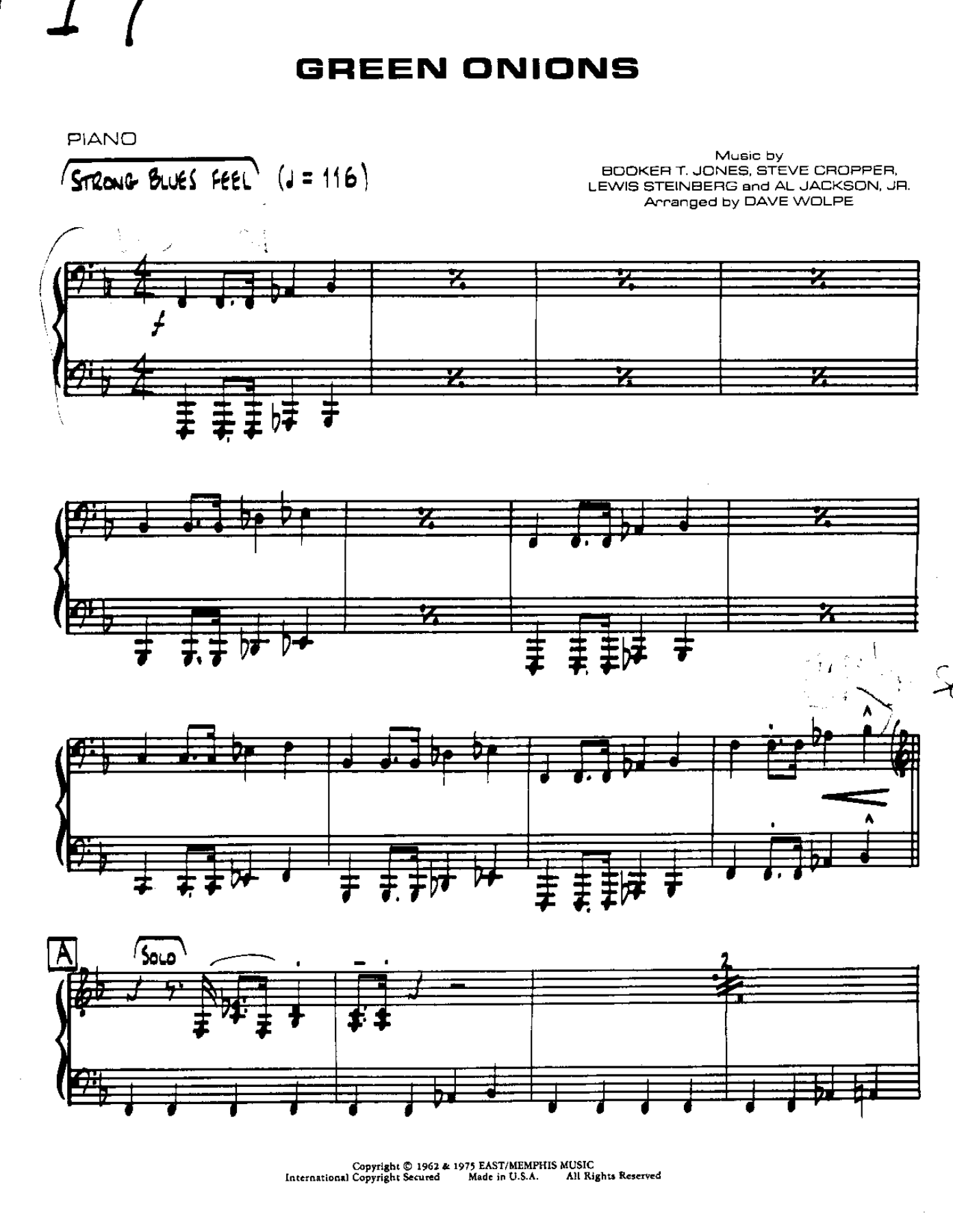 Green Onions-Piano — Small Ensemble sheet music by DAVE WOLPE | Blues