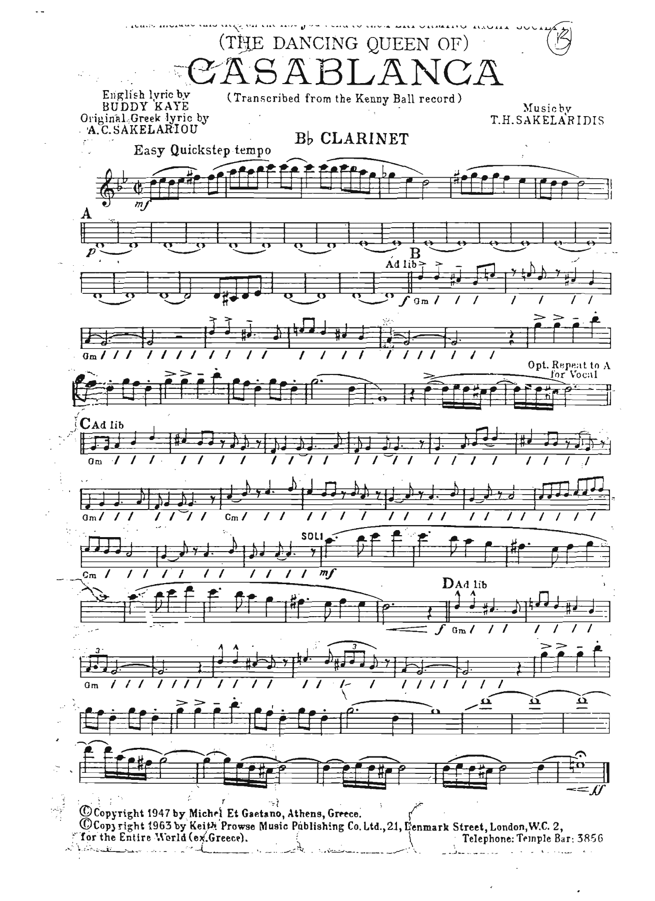 Casablanca (K.Ball) Quickstep — sheet music preview
