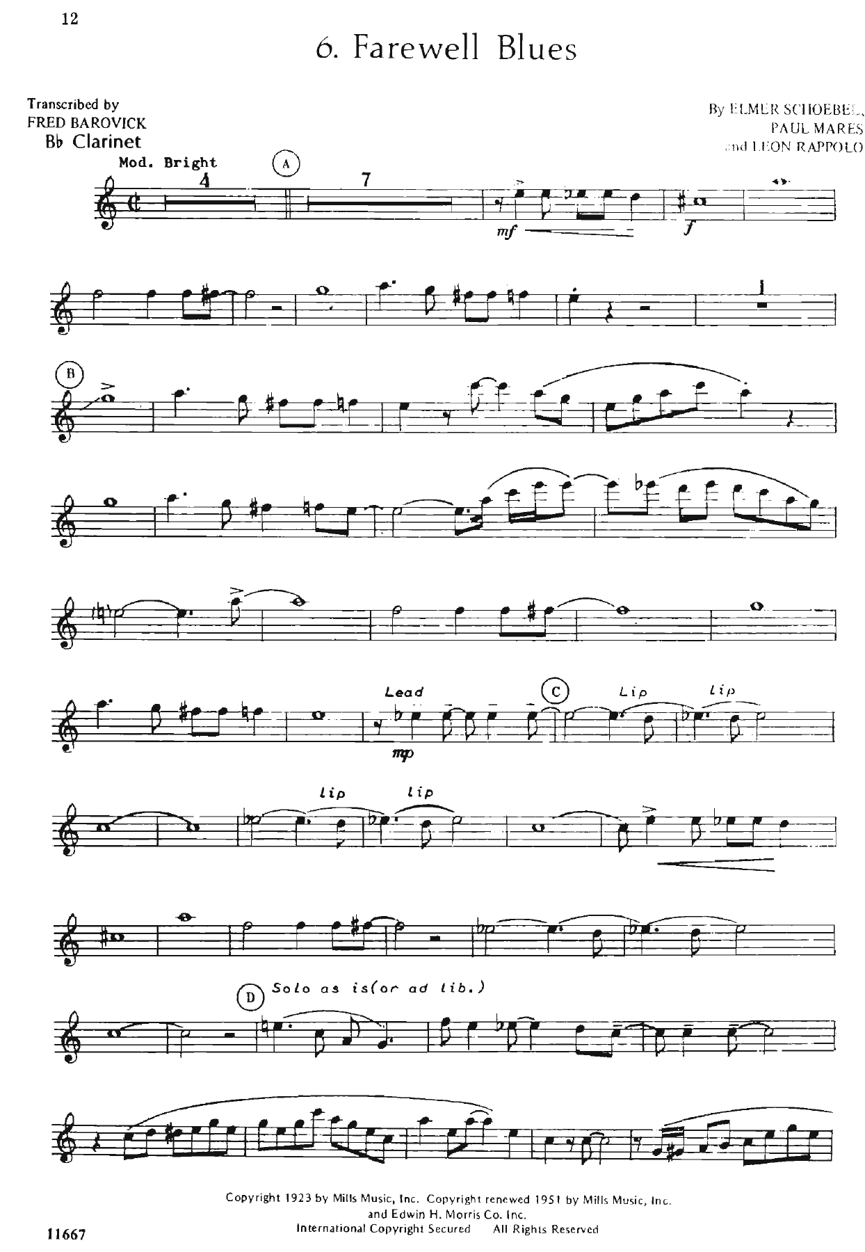 Farewell Blues (F.Barovick) Dukes Dixie — sheet music preview