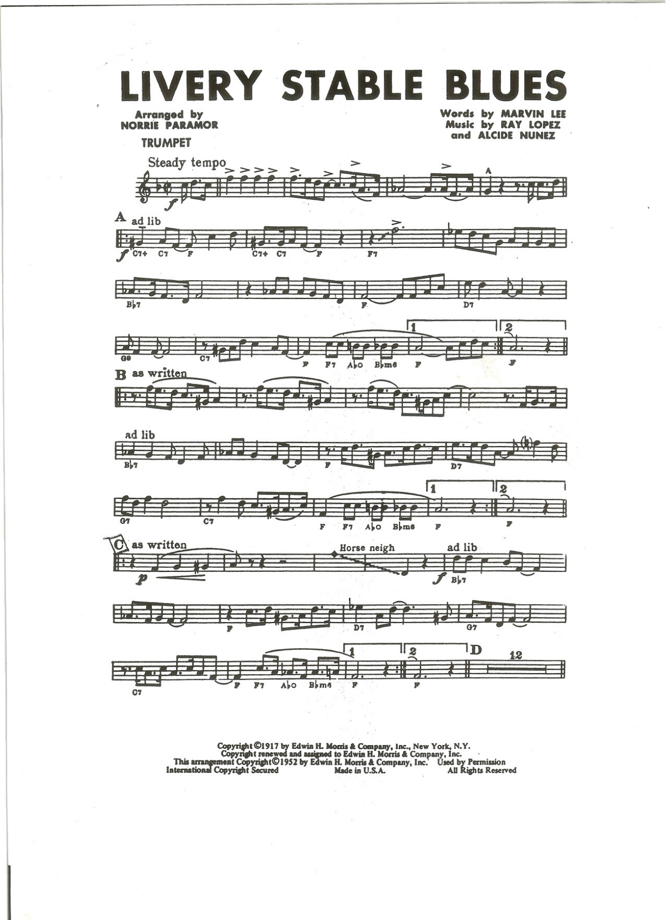 Livery Stable Blues — sheet music preview