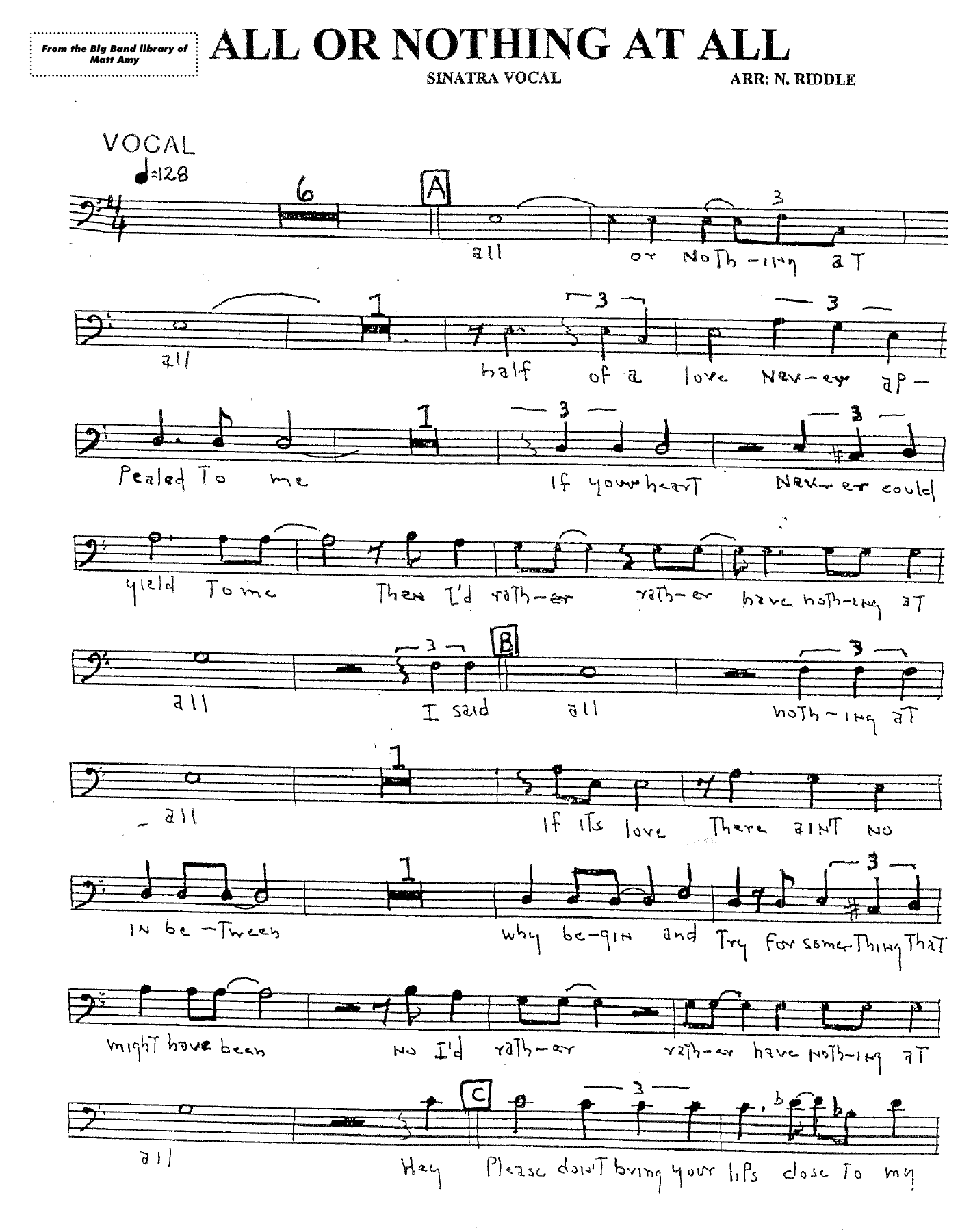 All Or Nothing At All — sheet music preview