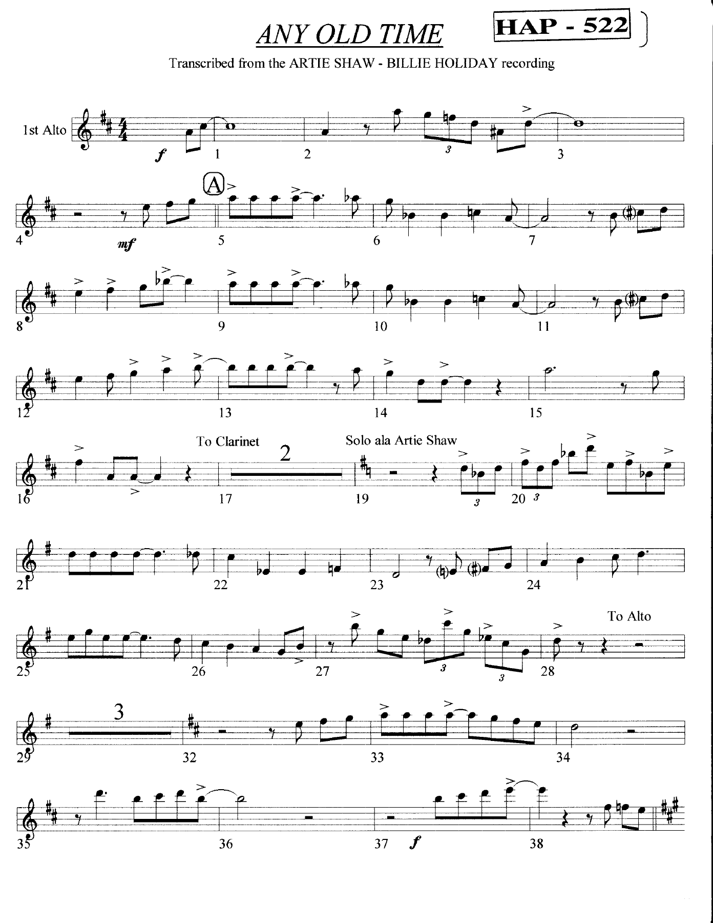 Any Old Time — sheet music preview
