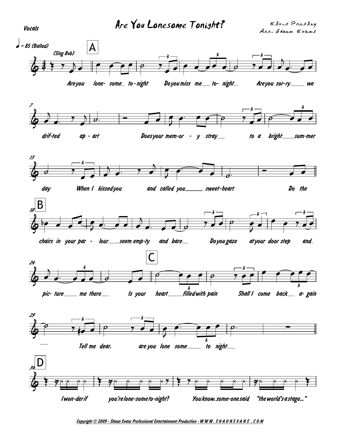 Are You Lonesome Tonight — sheet music preview