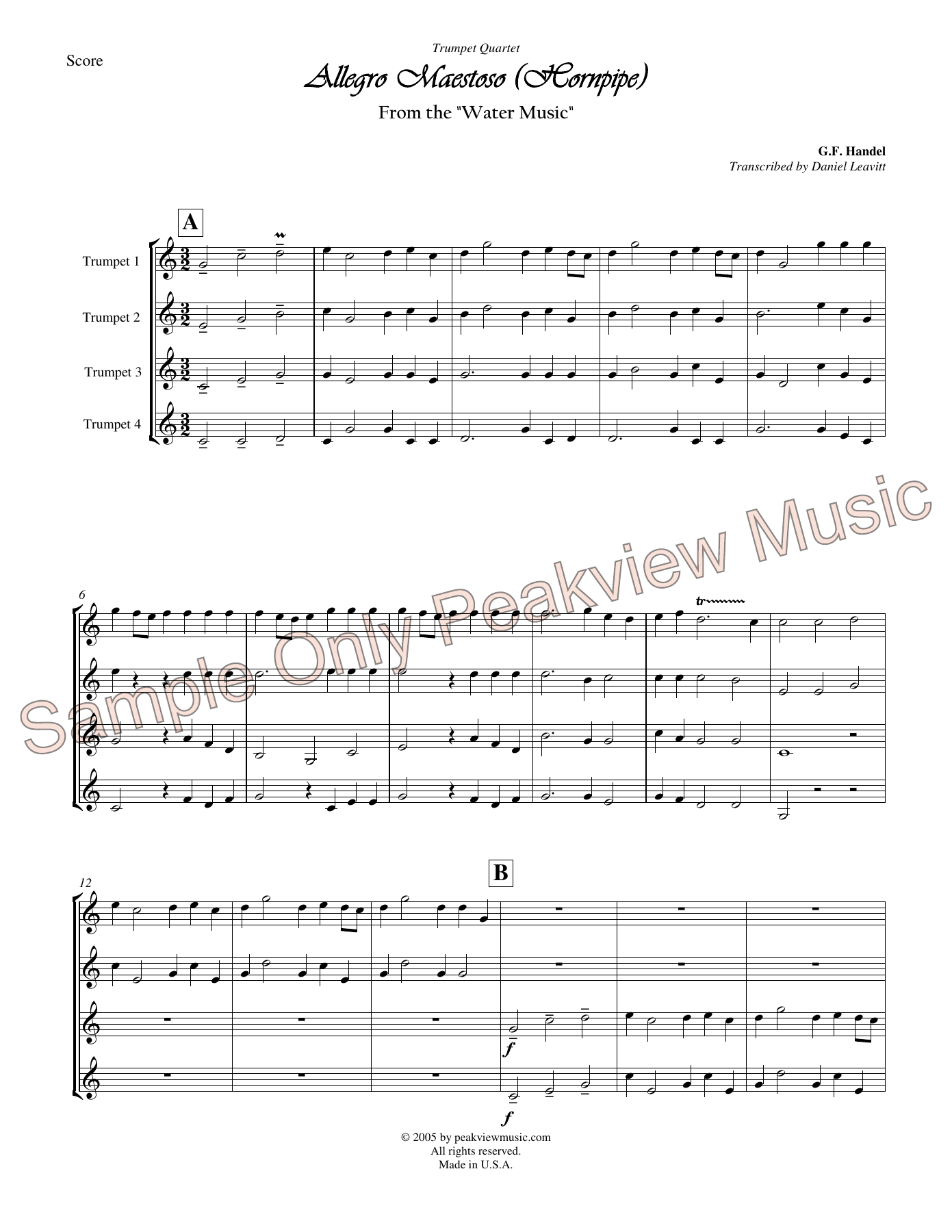 Allegro Maestoso.Trumpet Quartet — sheet music preview