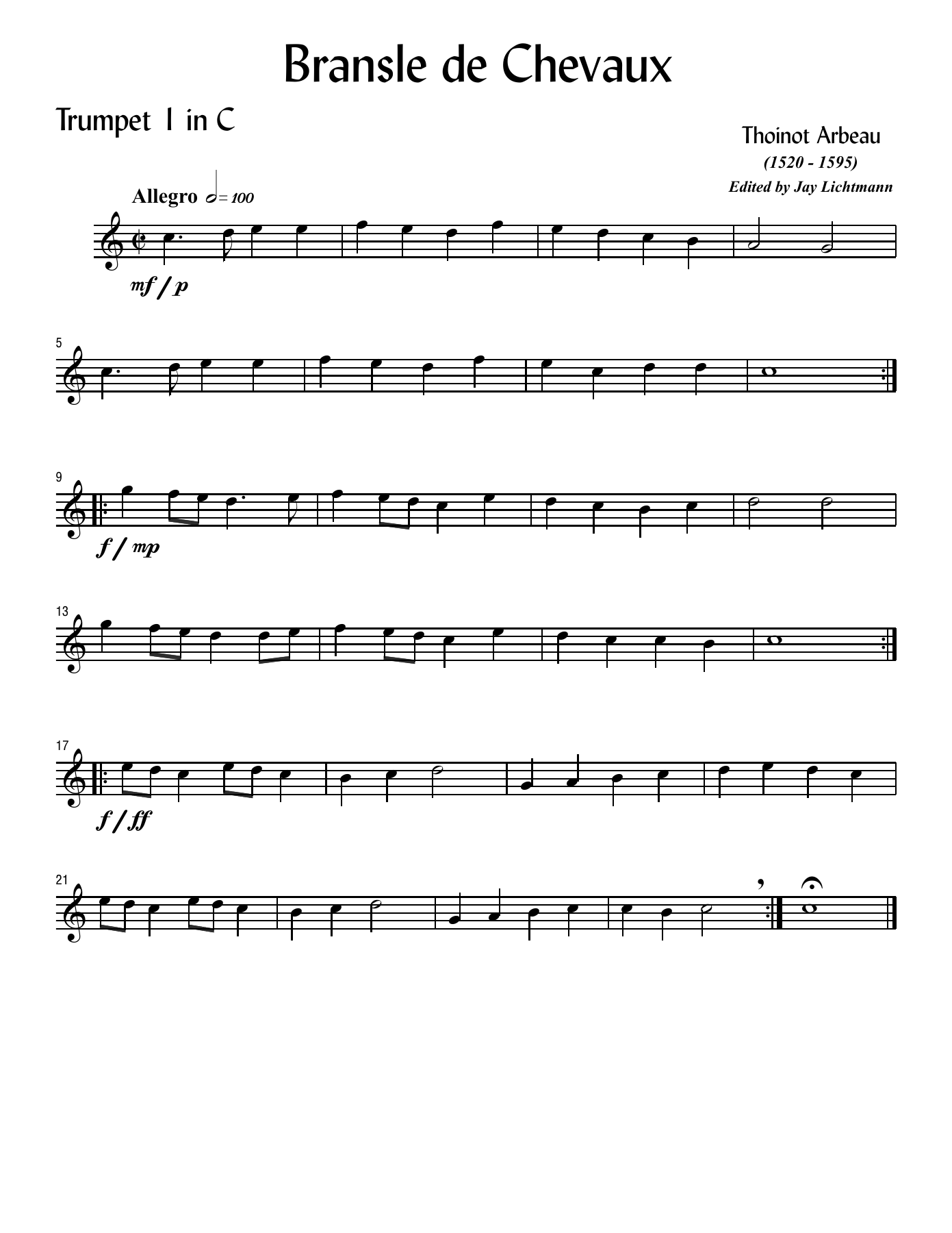 Bransle de Chevaux — sheet music preview