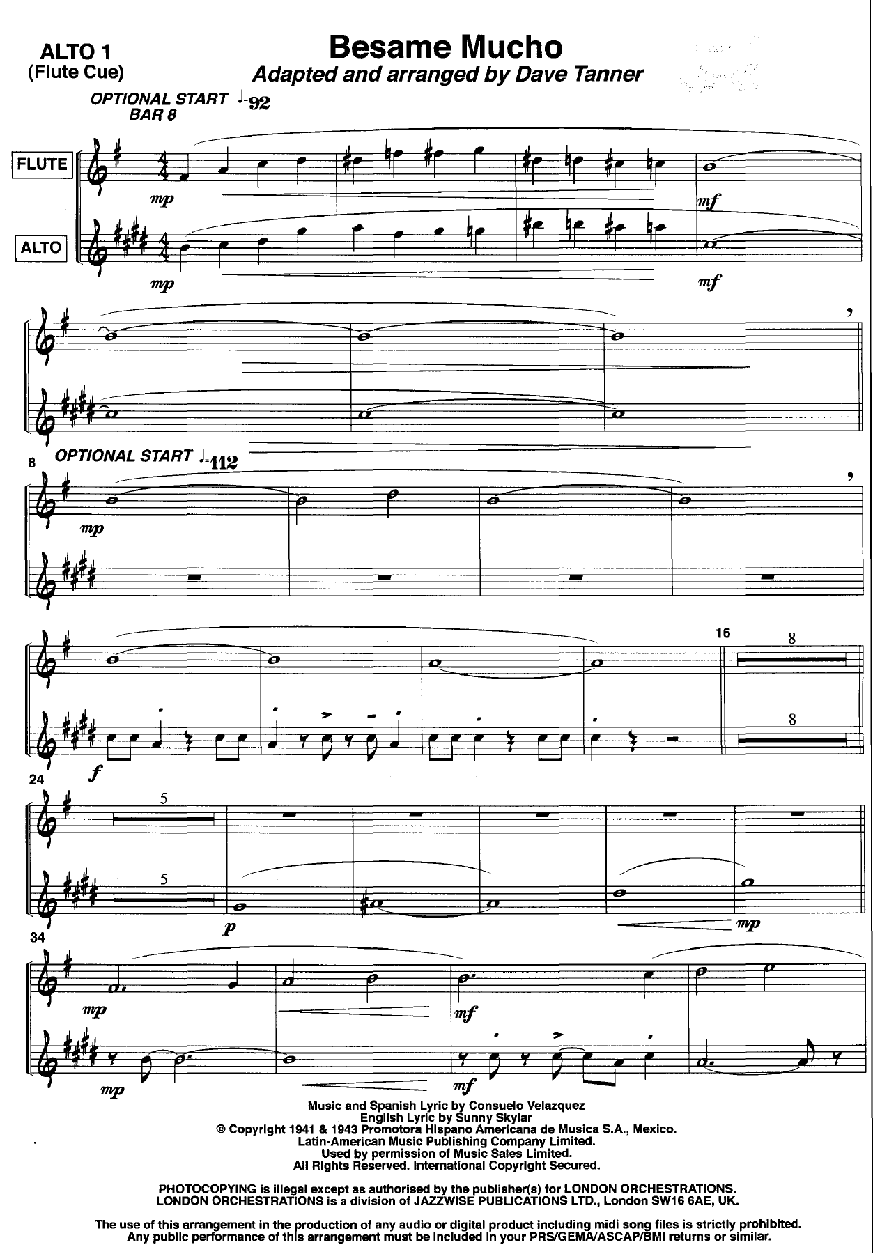 Besame Mucho — sheet music preview