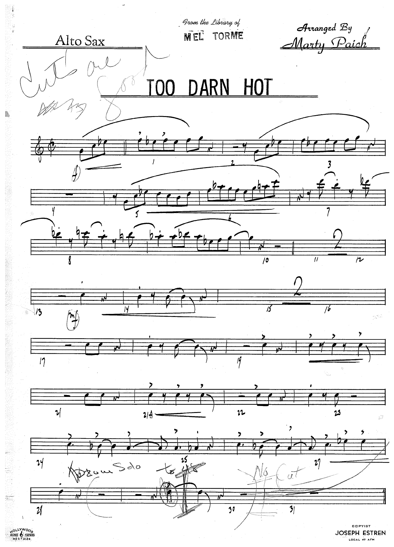 Too Darn Hot (M.Paich) M.Torme — sheet music preview