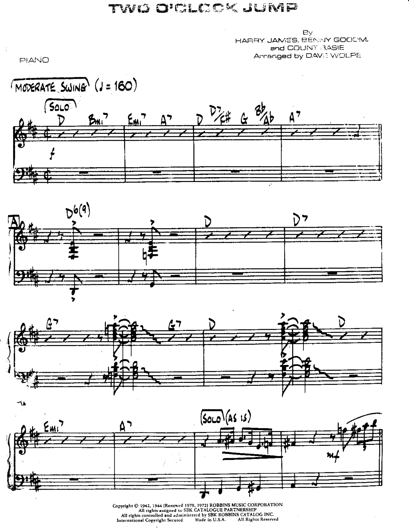 Two O'Clock Jump — sheet music preview