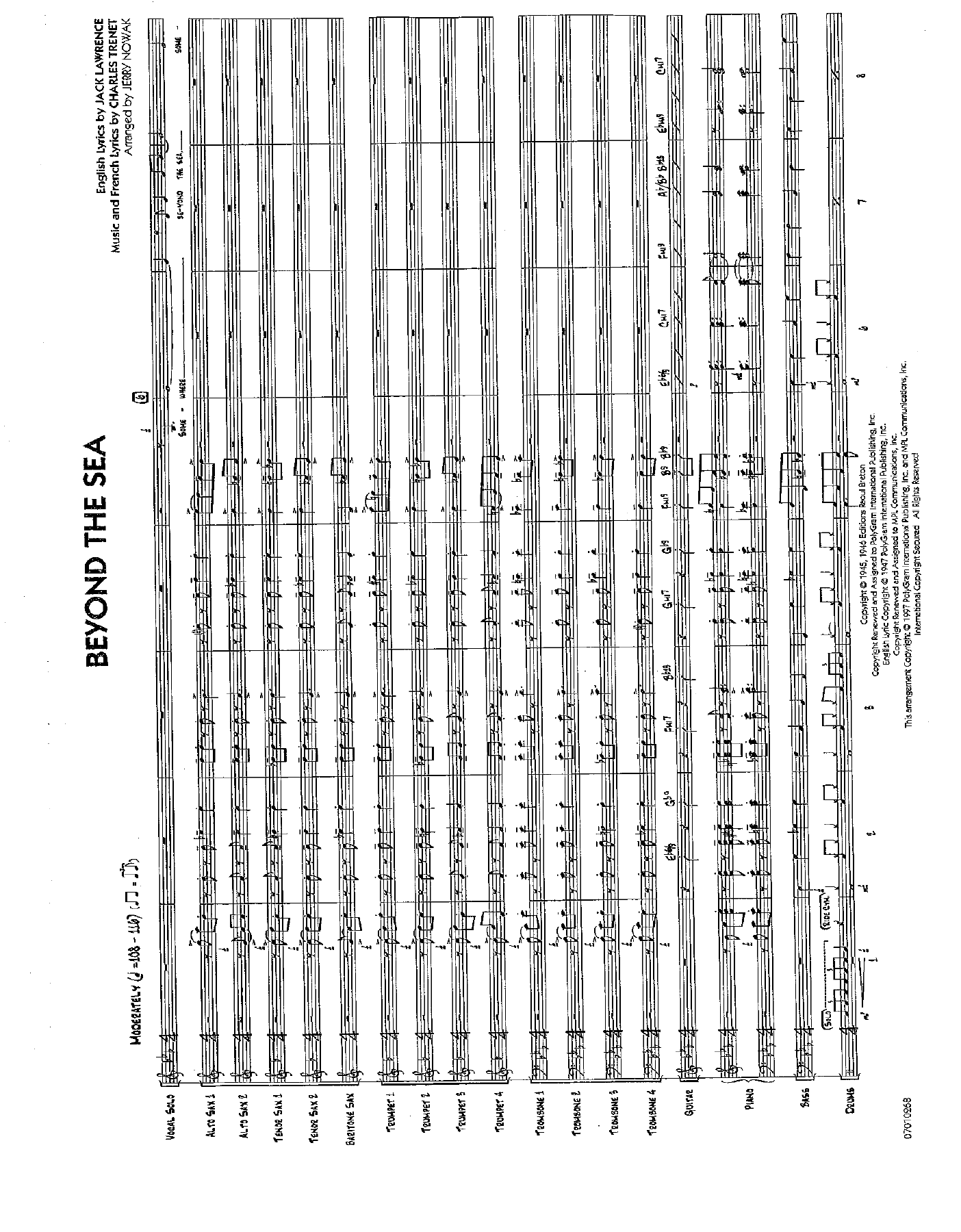 Beyond The Sea — sheet music preview