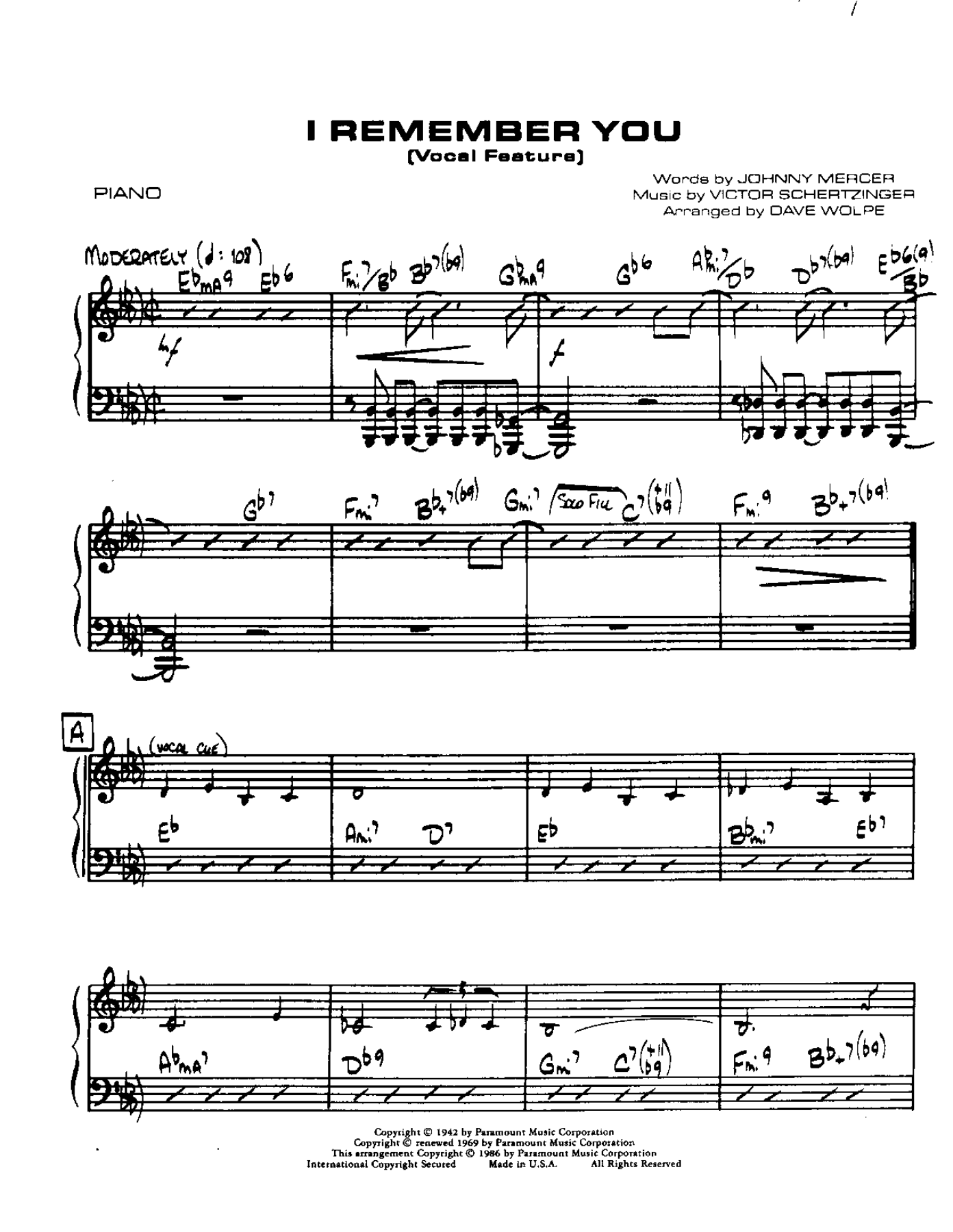 I Remember You — sheet music preview