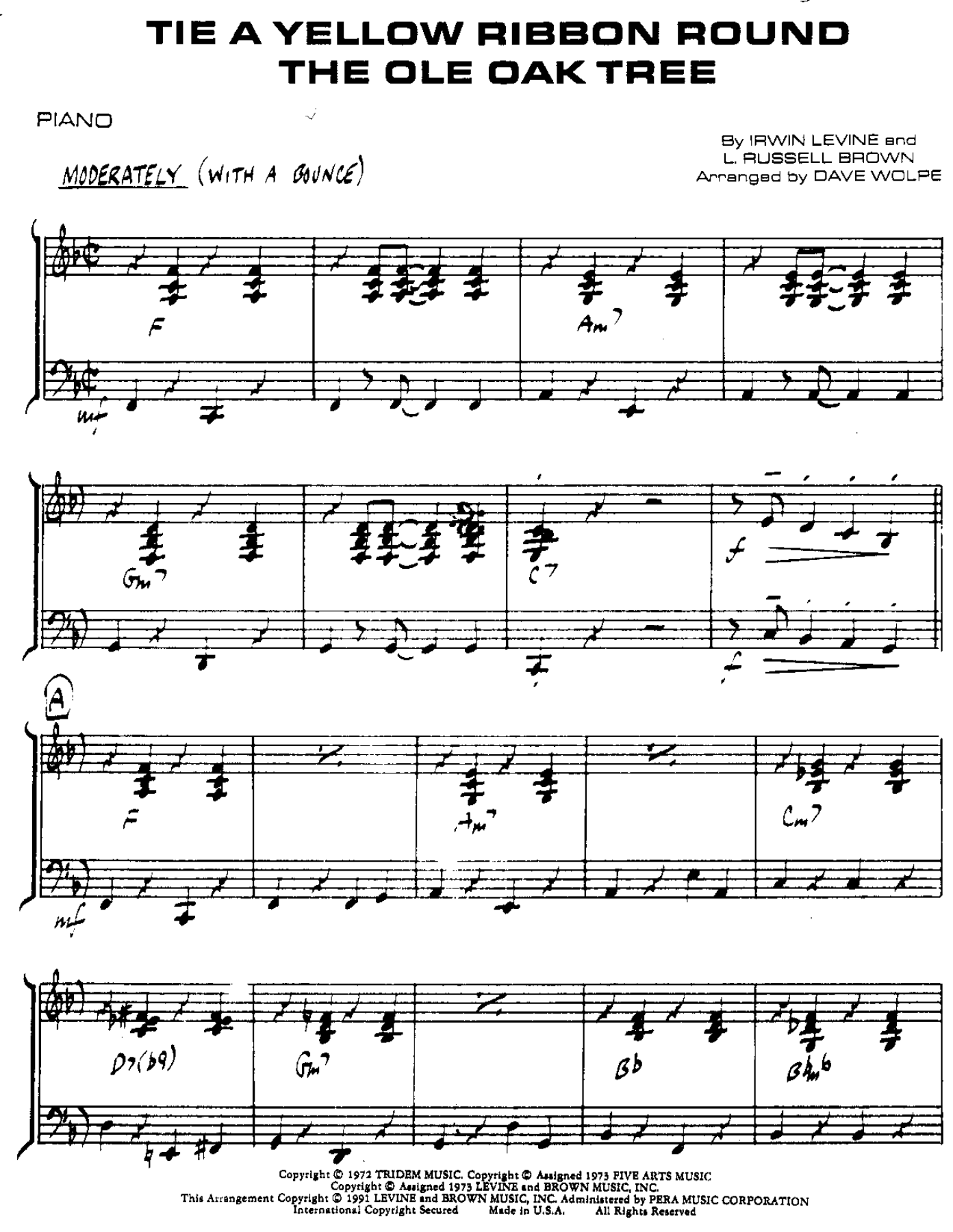 Tie a Yellow Ribbon — sheet music preview