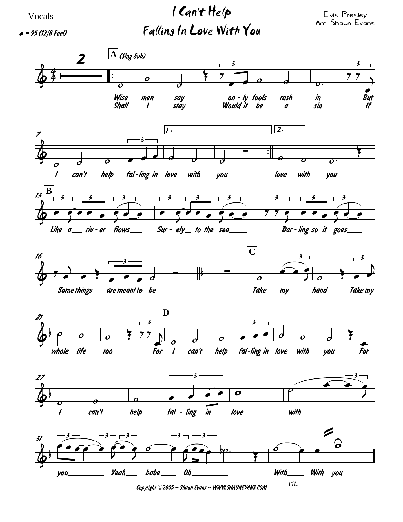 Can't Help Falling In Love — sheet music preview