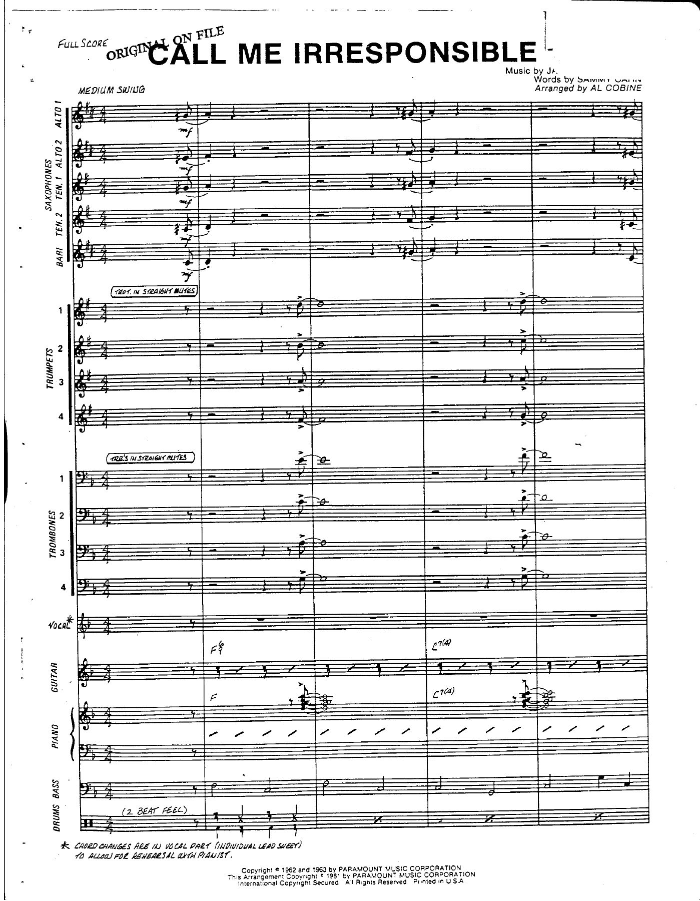 Call Me Irresponsible — sheet music preview