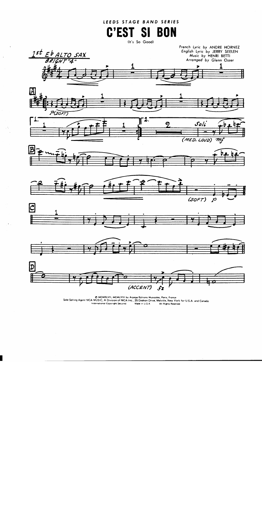 Cest Si Bon — sheet music preview