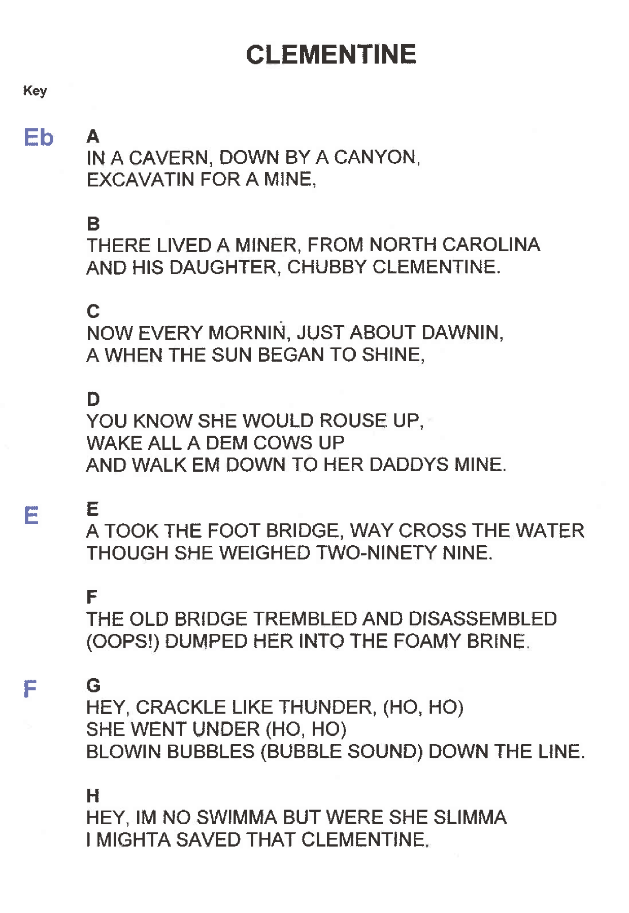Clementine — sheet music preview