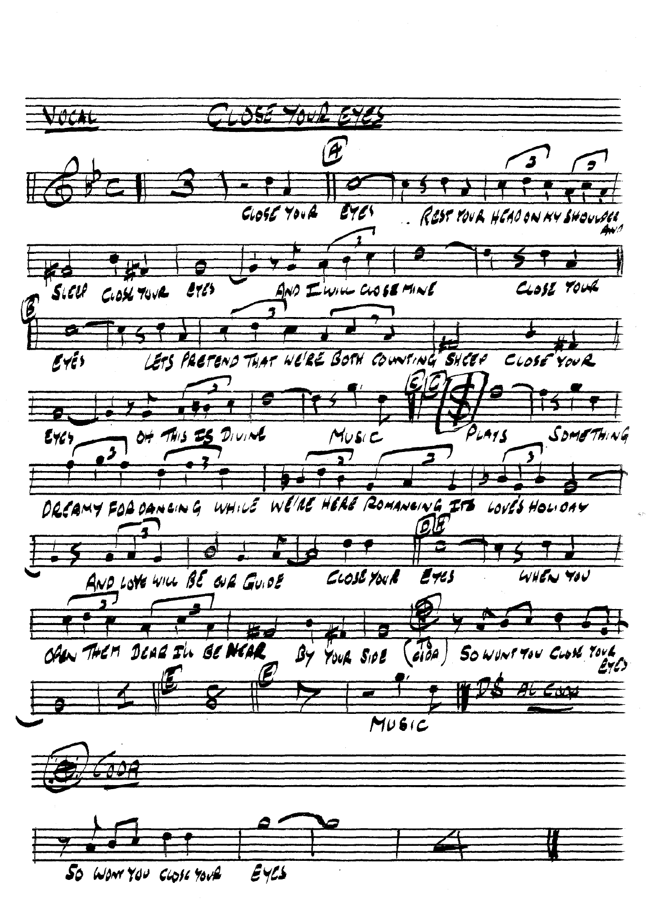 Close Your Eyes — sheet music preview