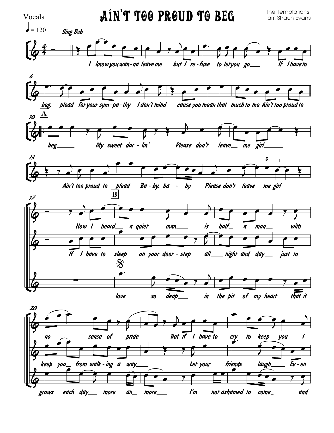 Ain't Too Proud To Beg — sheet music preview