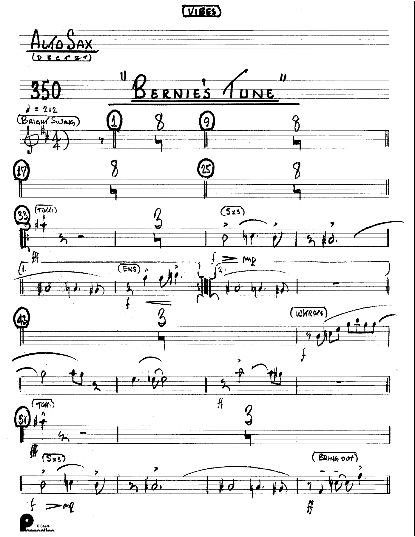 Bernie's Tune (Kenton Dectet #350) 3214 Vibes Opt — sheet music preview