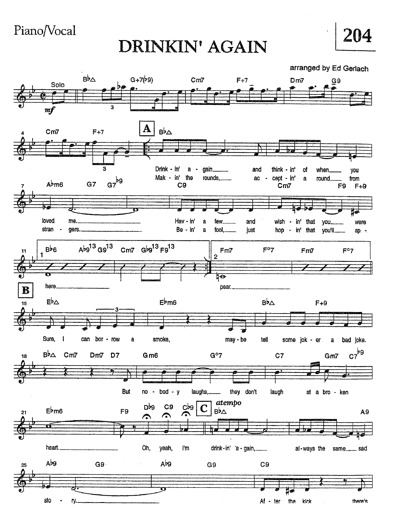 Drinkin'Again — sheet music preview