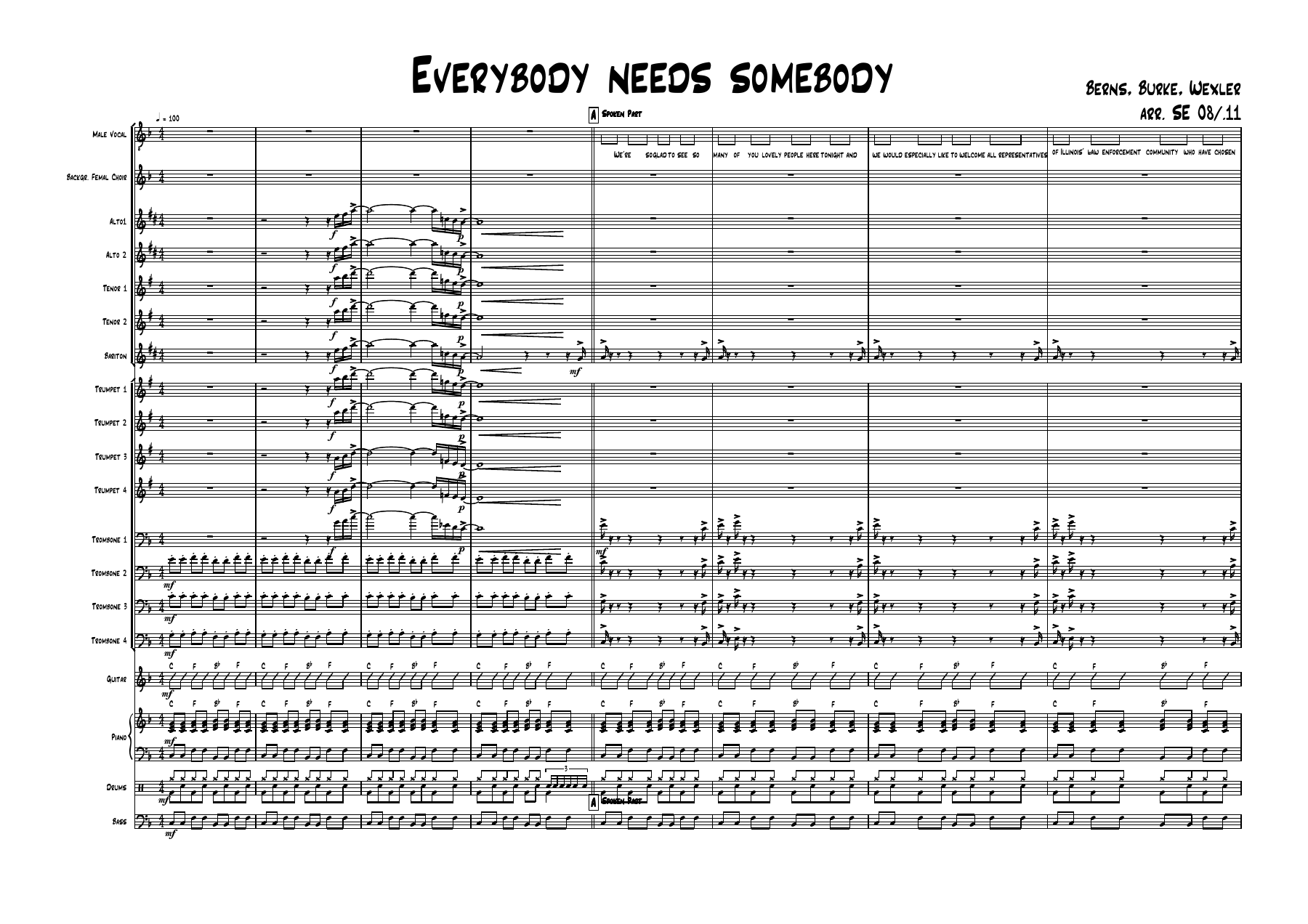 Everybody Needs Somebody — sheet music preview
