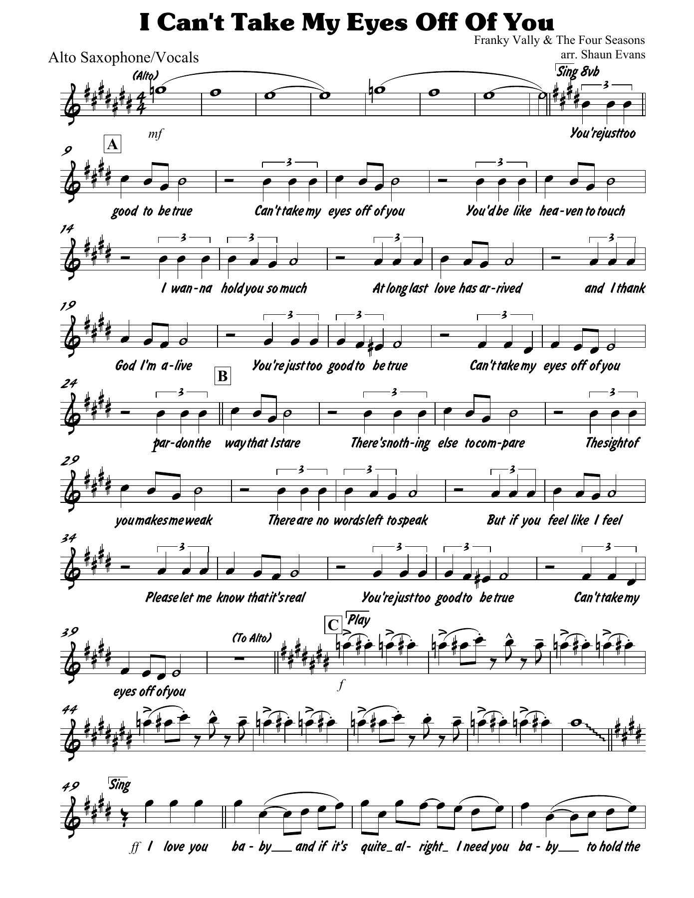 Can't Take My Eyes Off Of You — sheet music preview