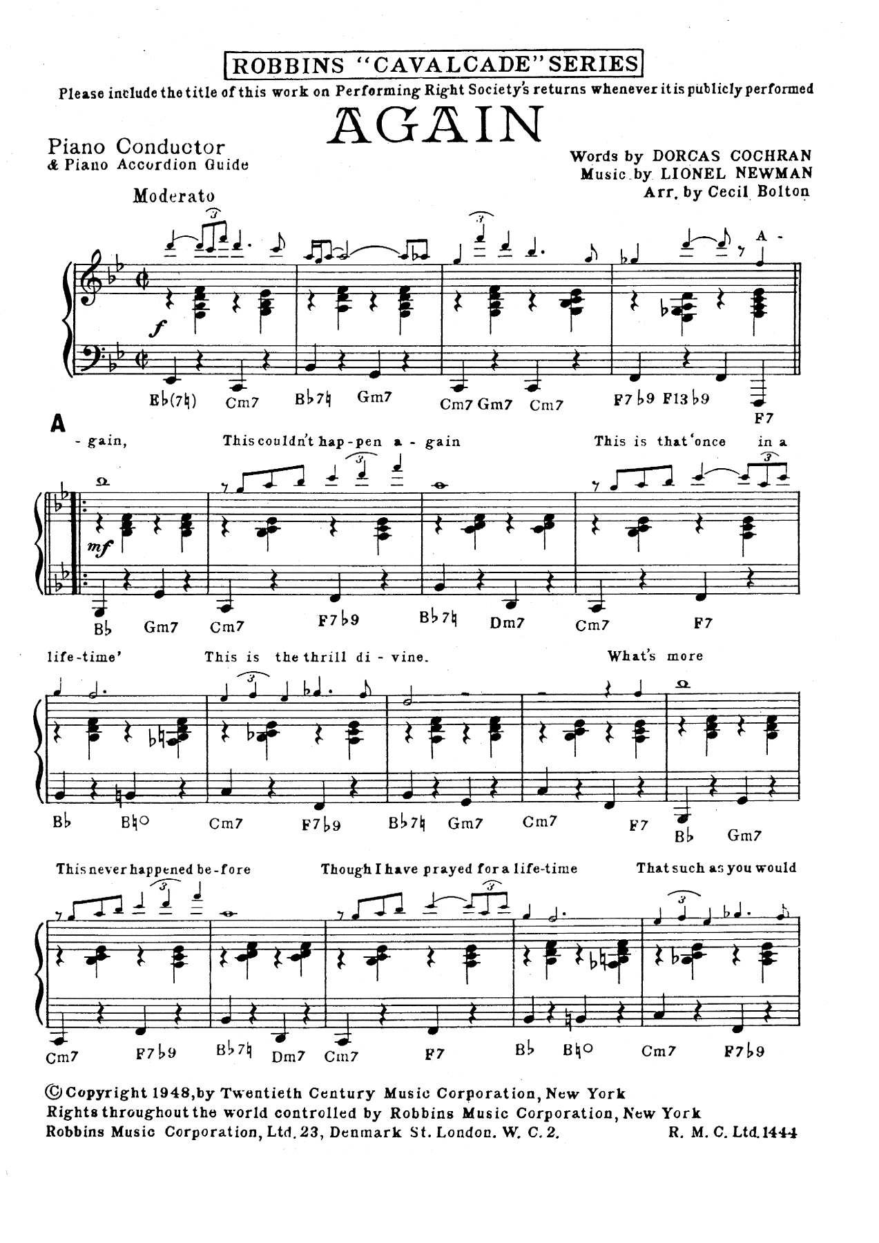 Again (S.Bolton) vocal — sheet music preview