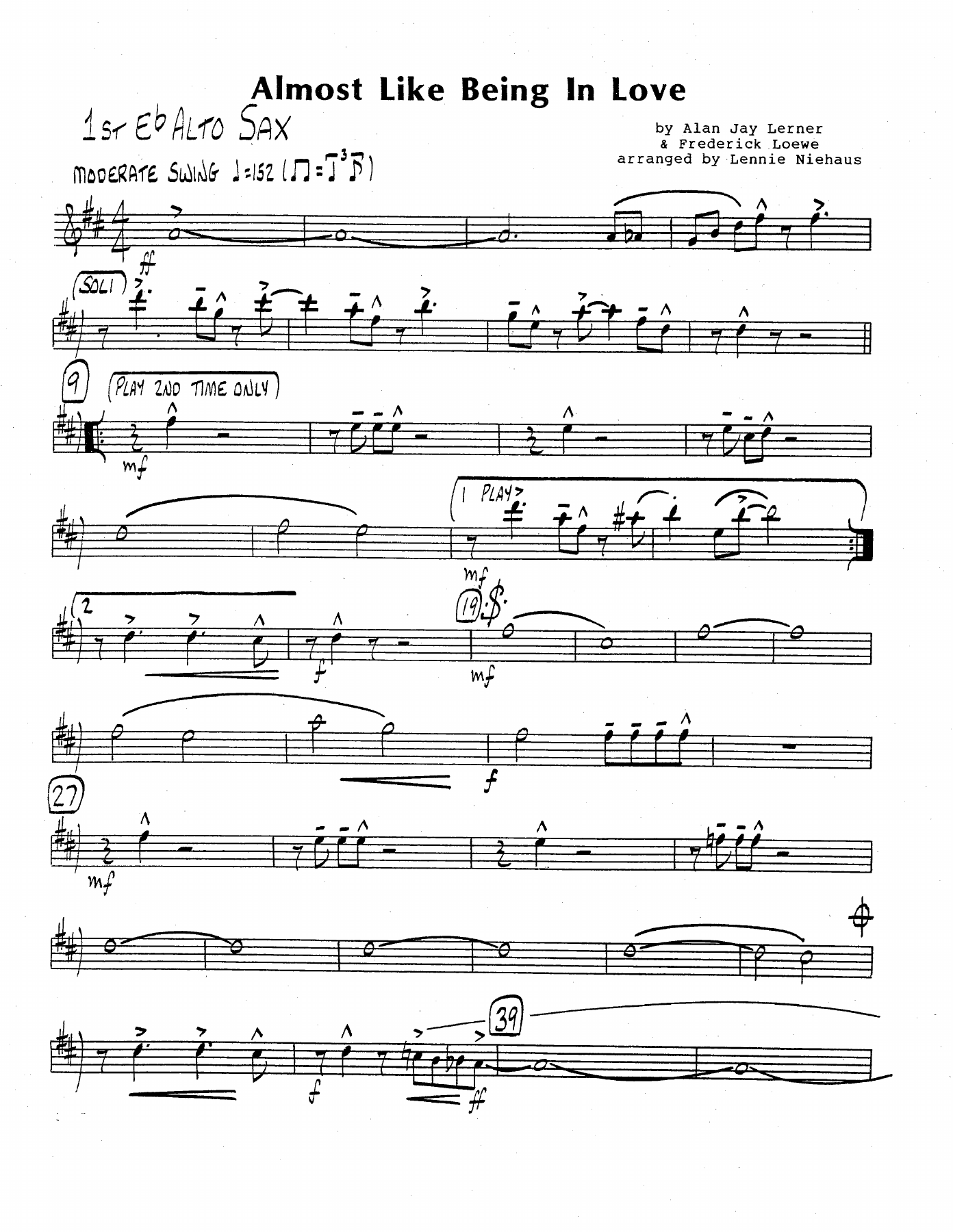 Almost Like Being In Love (L.Niehaus) Voc — sheet music preview