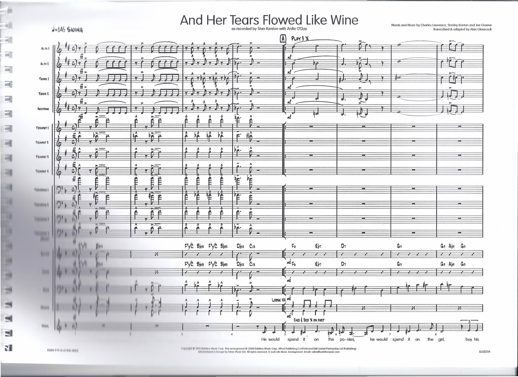 And Her Tears Flowed Like Wine (A.Glasscock) E.Fitzgerald — sheet music preview