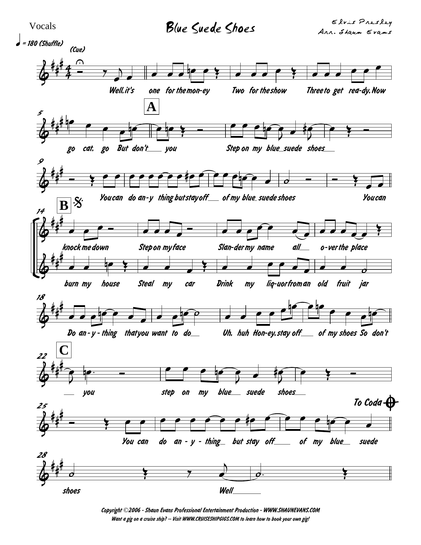Blue Suede Shoes (S.Evans) E.Presley-3 Horn — sheet music preview