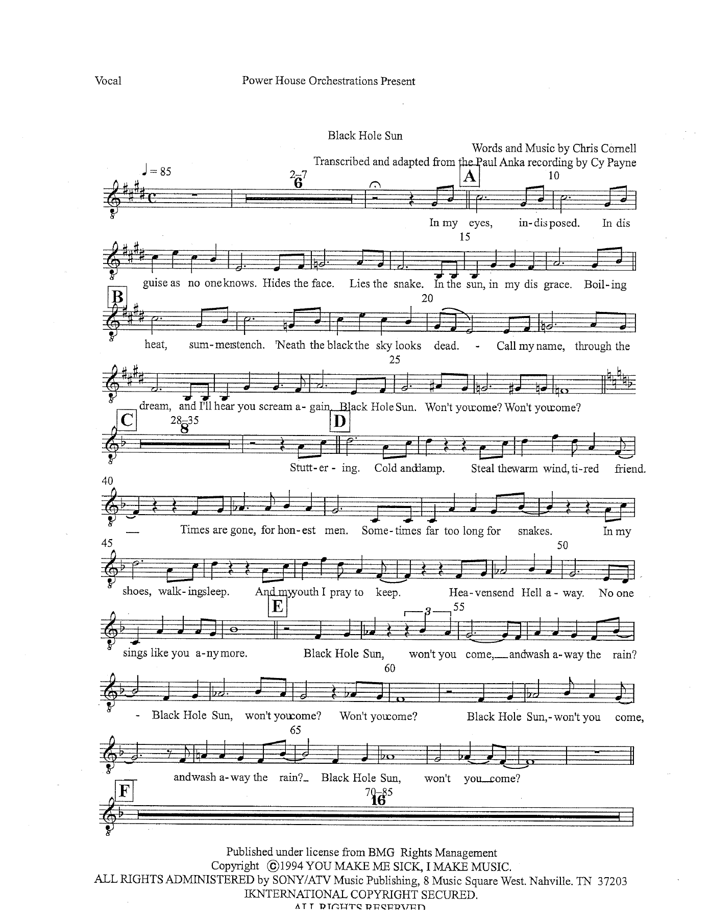 Black Hole Sun (P.Anka) Voc — sheet music preview