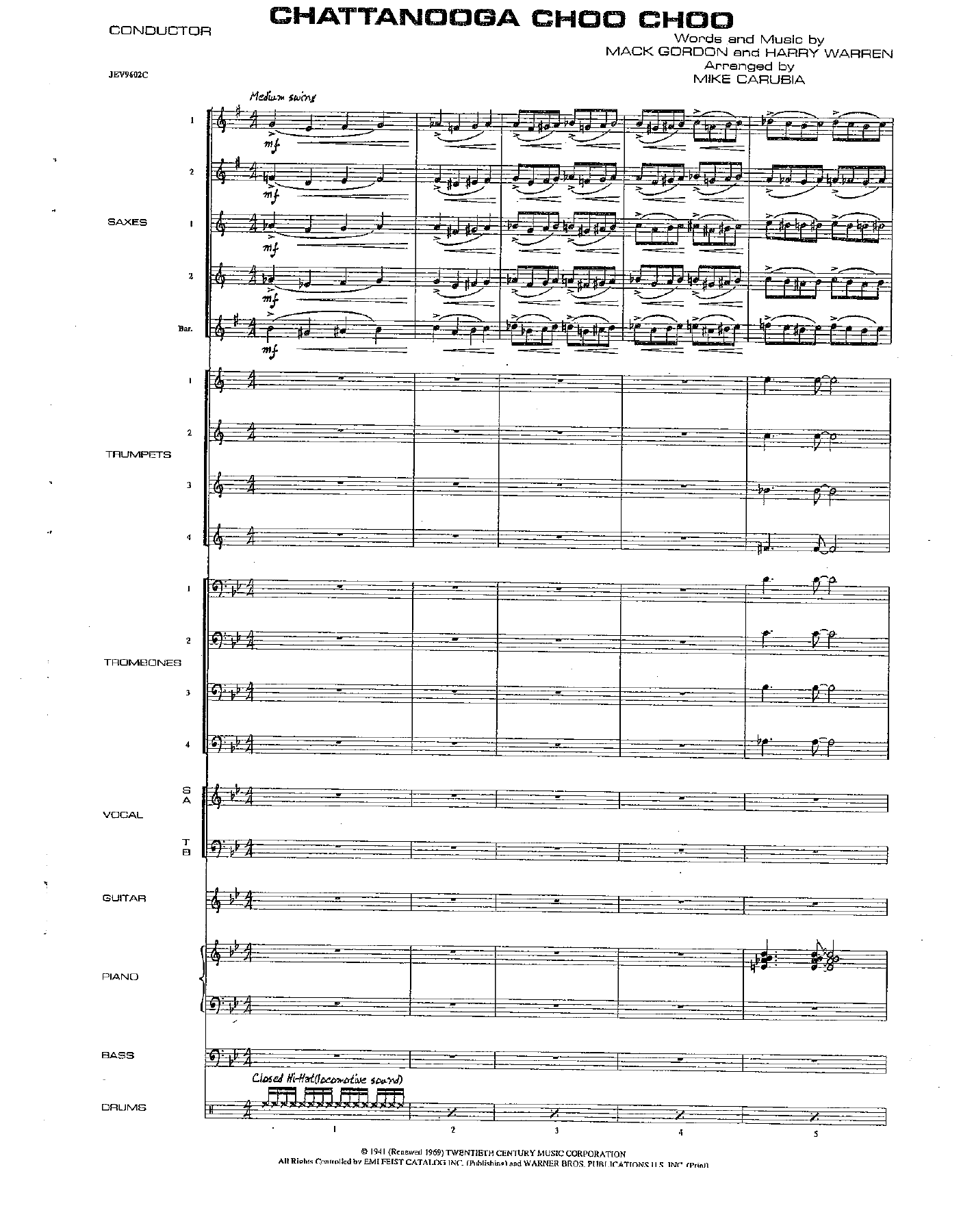 Chattanooga Choo Choo (M.Carubia) vocal — sheet music preview