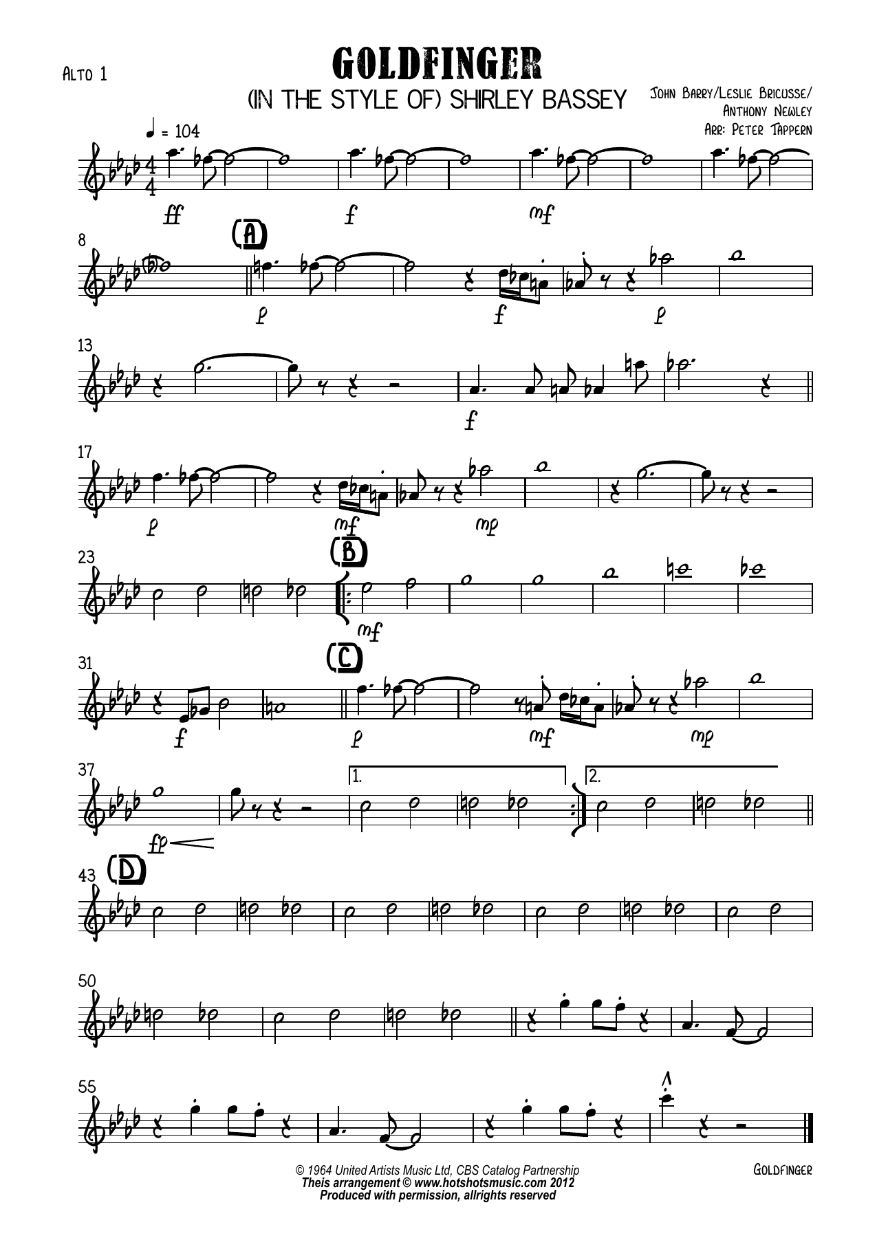 Goldfinger (P.Tarern) vocal — sheet music preview