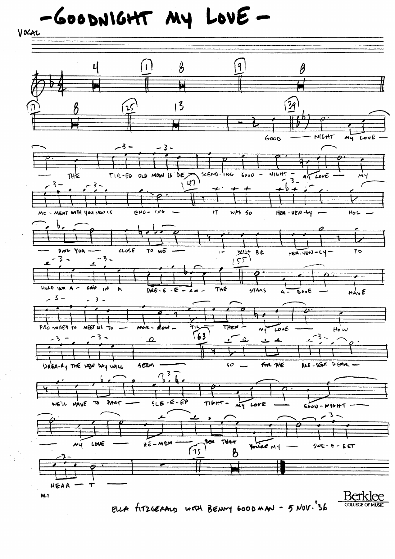 Goodnight My Love (J.Mundy) B.Goodman — sheet music preview