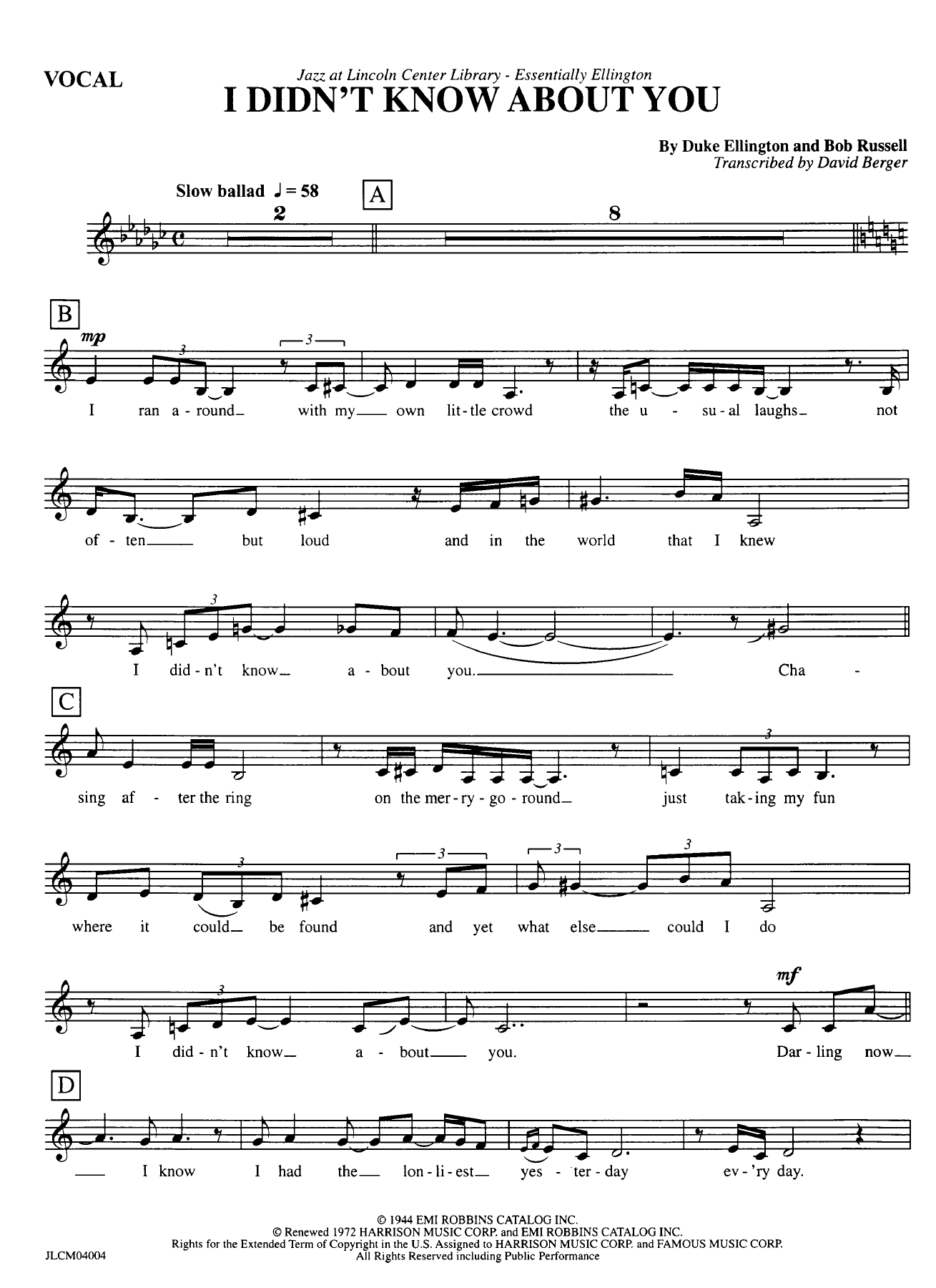 I Didn't Know About You (D.Ellington) Vocal — sheet music preview