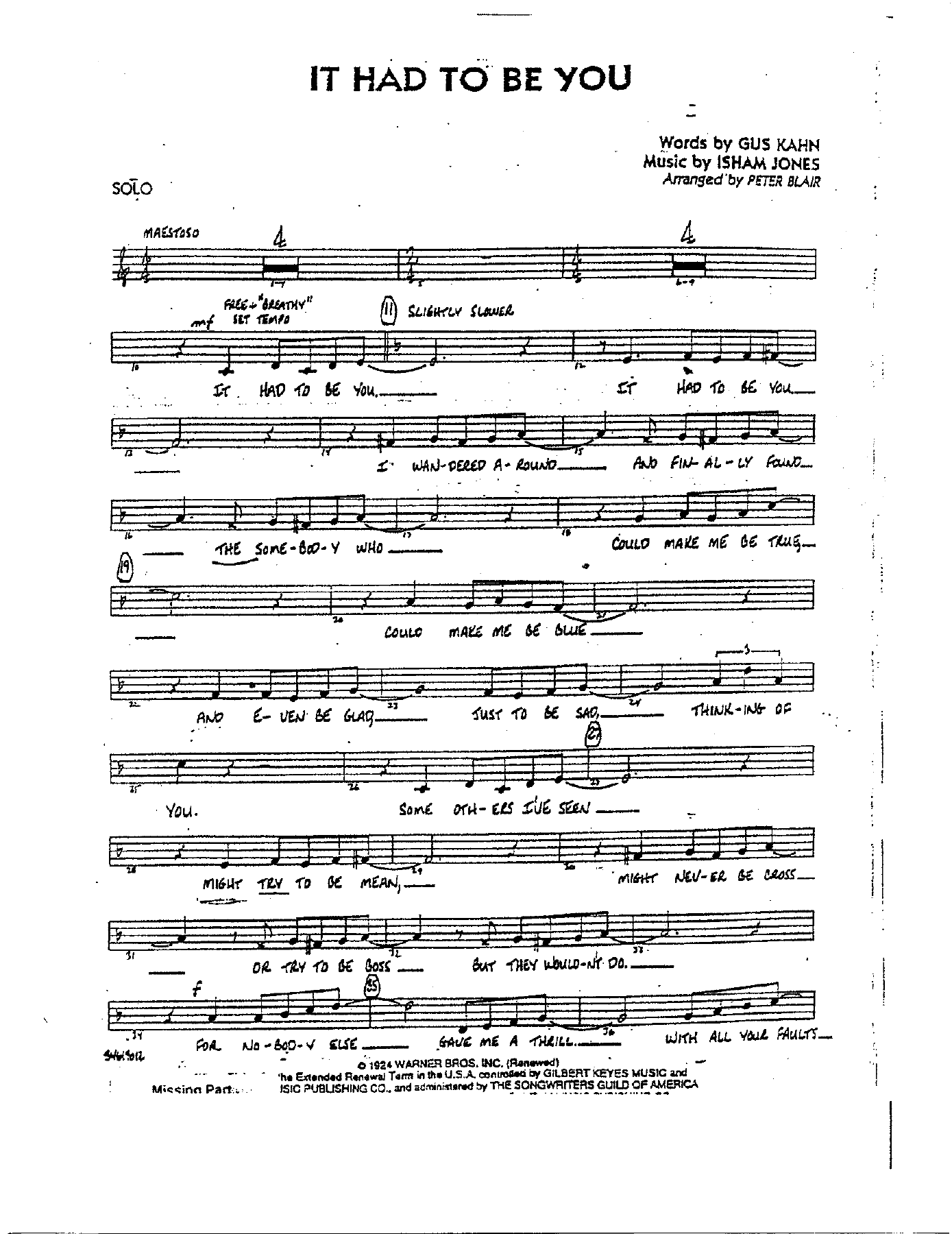 It Had To Be You (P.Blair) vocal — sheet music preview