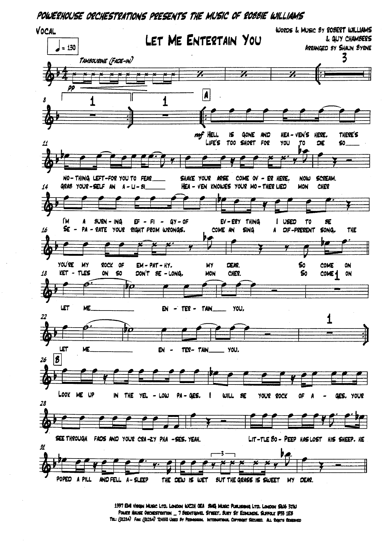 Let Me Entertain You (R.Williams) S.Burne — sheet music preview