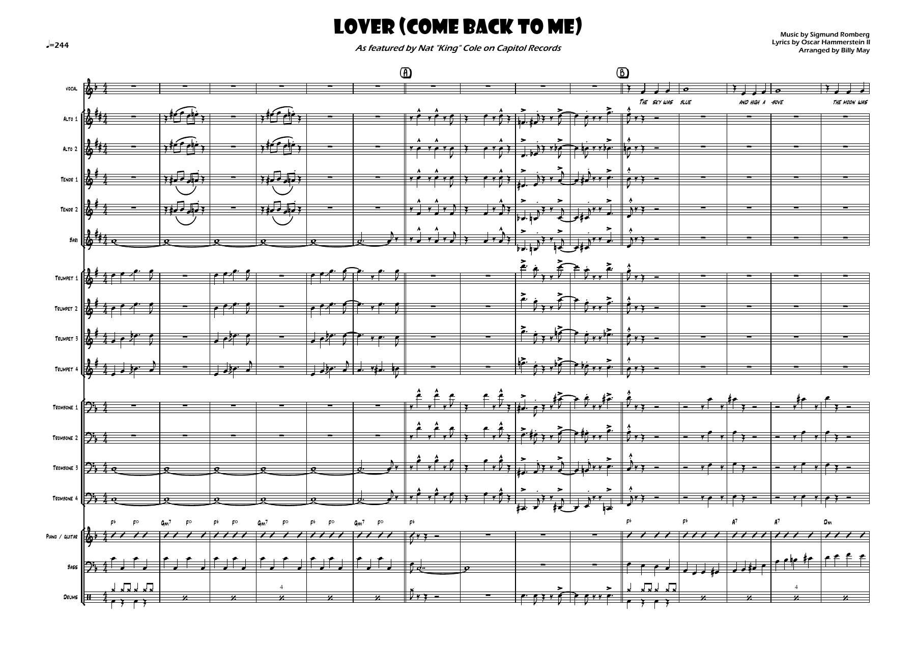 Lover Come Back To Me (B.May) Nat King Cole — sheet music preview