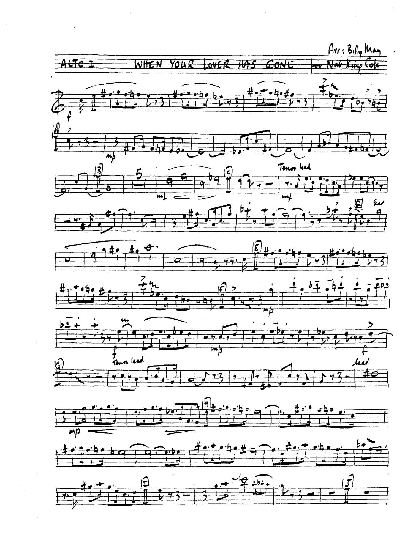 When Your Lover Has Gone (B.May) Nat King Cole Vocal — sheet music preview