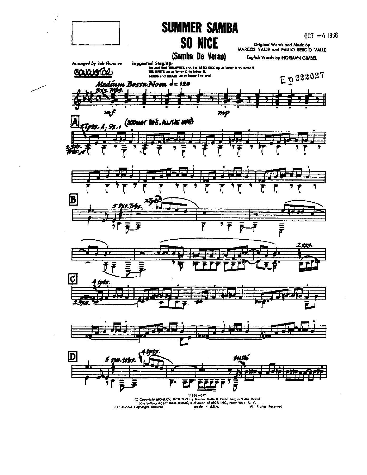 Summer Samba So Nice — sheet music preview