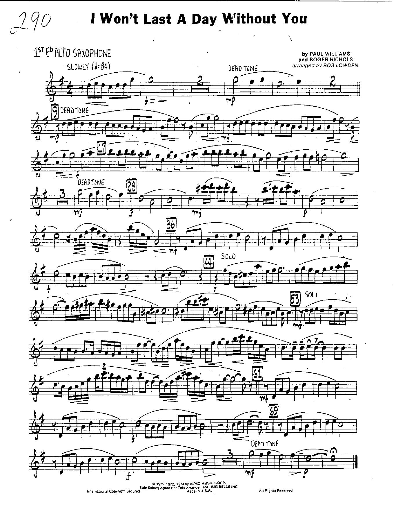 I Won't Last A Day Without You — sheet music preview