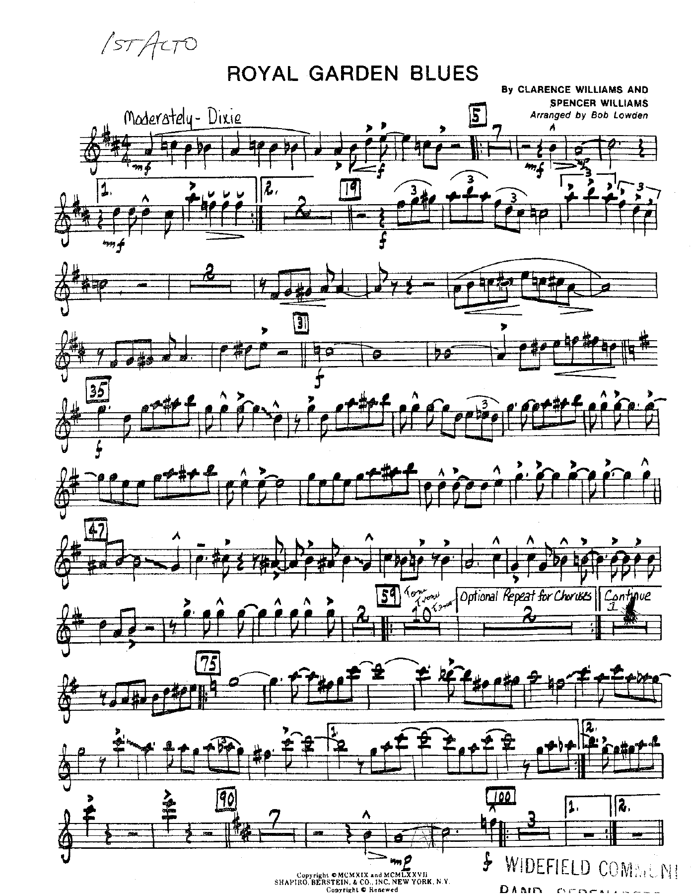 Royal Garden Blues — sheet music preview